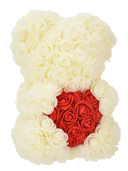 Rose Teddy Bear Gift – Artificial Flower Bear with LED Lights