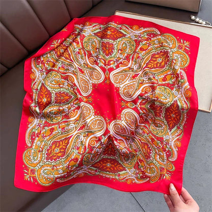 Satin Square Scarf Women Cute Cat Print Headscarf Neckerchief