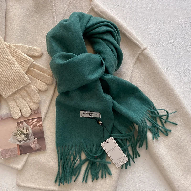 Cashmere-Feel Winter Scarf for Women – Soft Wool Pashmina Shawl with Tassels