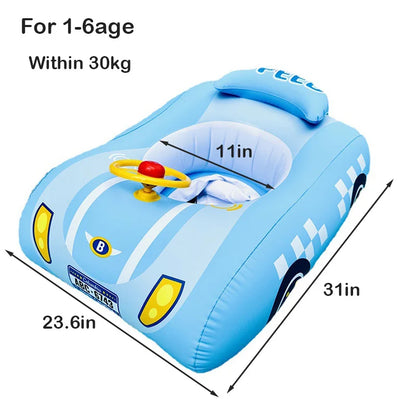 Kids Inflatable Pool Float Car Ride-On with Steering Wheel