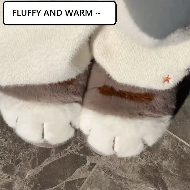 Fluffy Cat Claw Slippers for Women - Warm Non-Slip Furry House Slides