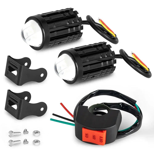 Motorcycle LED Projector Headlight – Dual Color Fog & Driving Lamp for ATV Scooter