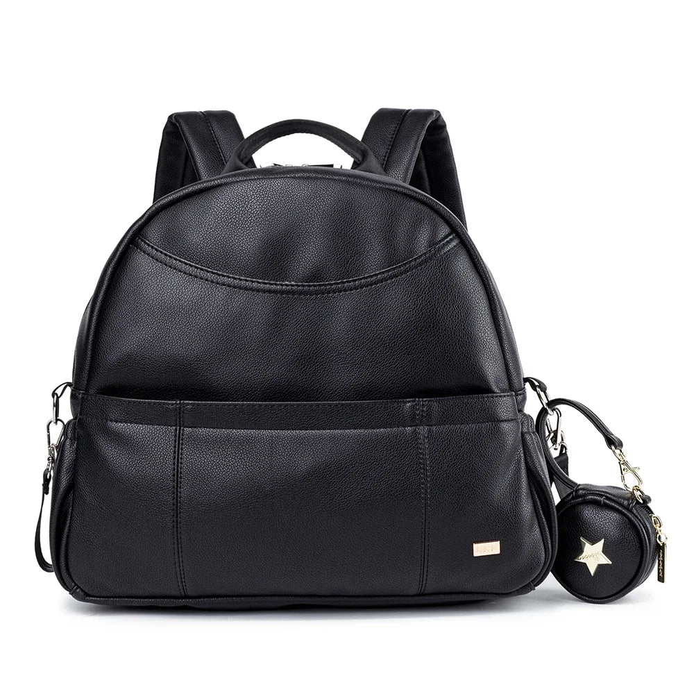 PU Leather Diaper Backpack – Large Capacity Waterproof Mom Bag