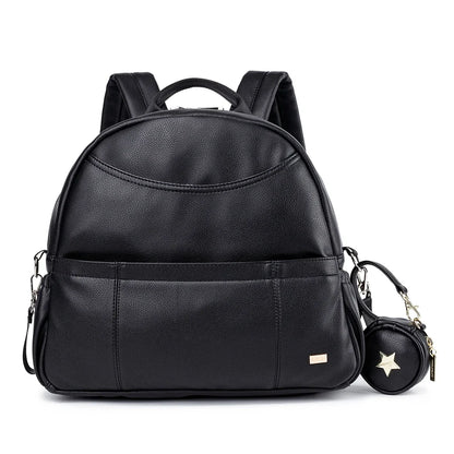 PU Leather Diaper Backpack – Large Capacity Waterproof Mom Bag
