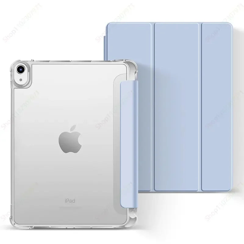 iPad Case with Pencil Holder - Clear Back Trifold Smart Cover