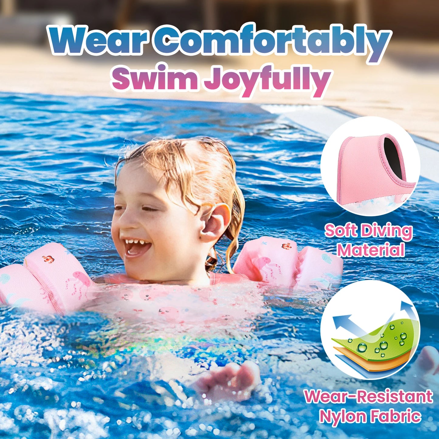 Kids Swim Life Vest with Foam Arm Floats & Safety Whistle – 20–70 lbs