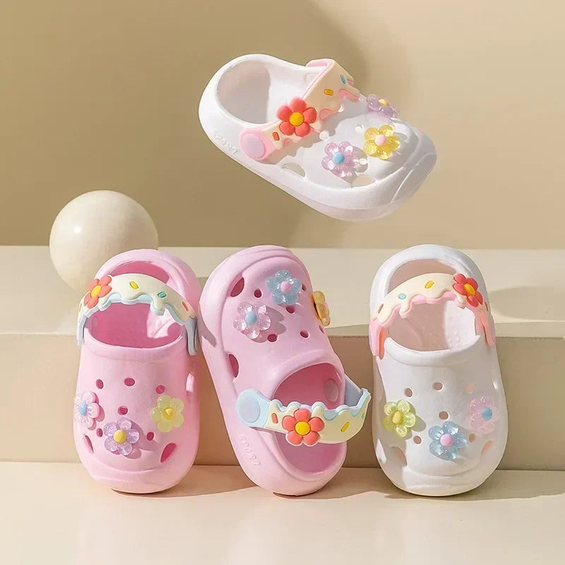 Kids Flower Clog Sandals – Anti-Slip Soft Sole Summer Shoes for Girls