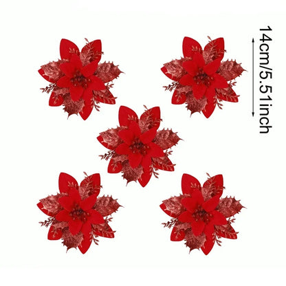 Glitter Artificial Poinsettia Christmas Tree Ornaments