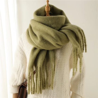 Thick Cashmere Winter Scarf for Women – Solid Blanket Wrap with Tassel