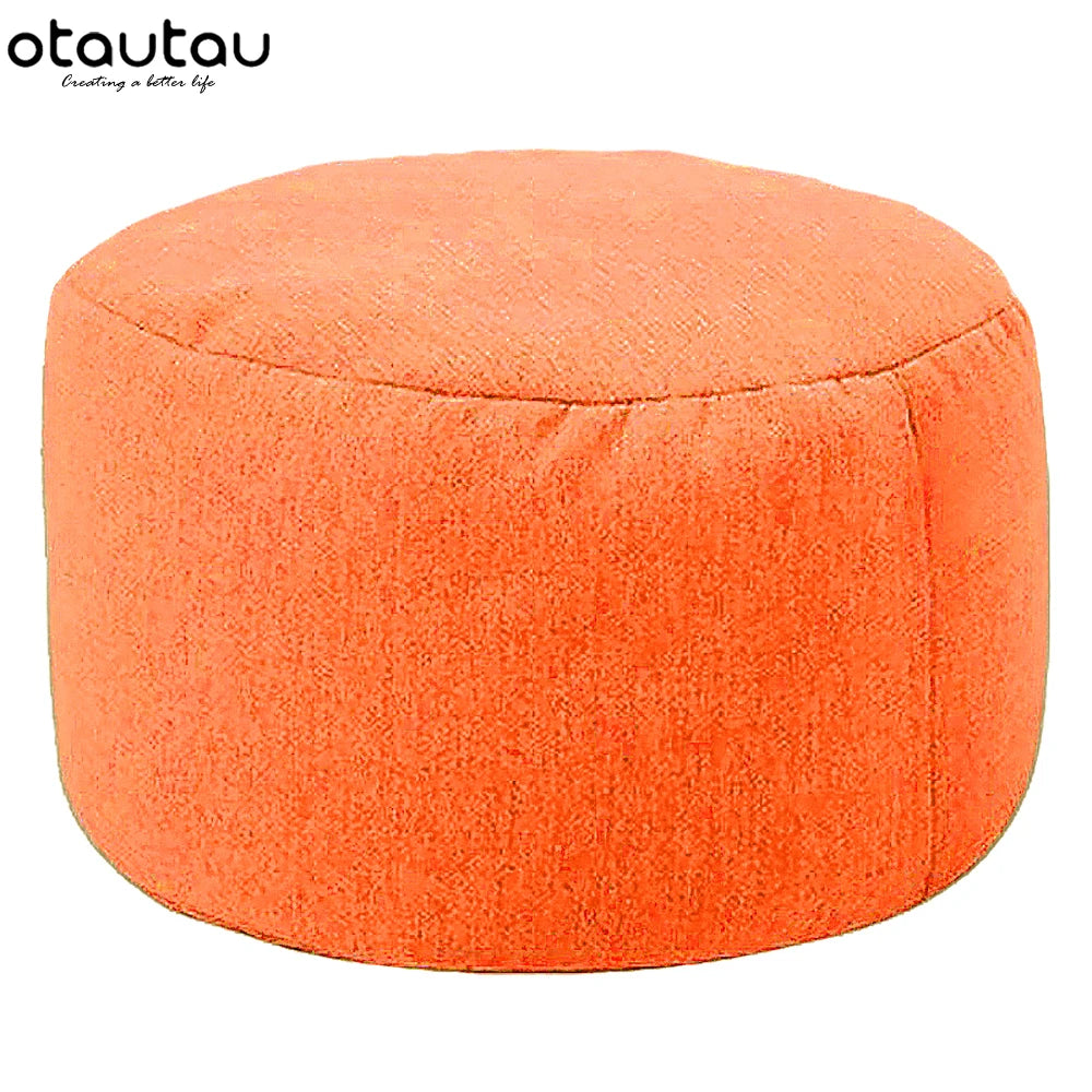 Round Linen Pouf Ottoman – Bean Bag Footstool Floor Cushion
