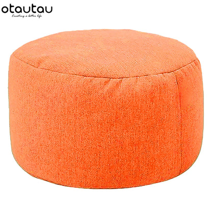 Round Linen Pouf Ottoman – Bean Bag Footstool Floor Cushion