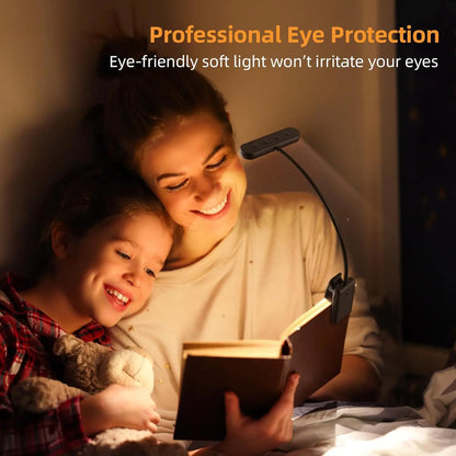 Clip-On Book Light USB Rechargeable – 14 LEDs, 3 Color Modes