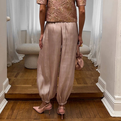 Elegant Pleated Bloomers Trousers – Loose Crepe Pants