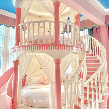 Double Decker Castle Kids Bed with Slide and Safety Rails