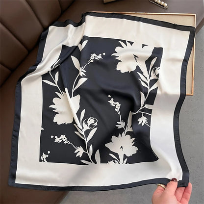 Satin Square Scarf Women Cute Cat Print Headscarf Neckerchief