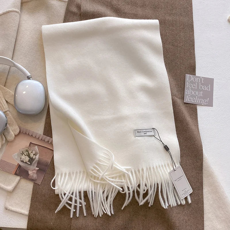 Cashmere-Feel Winter Scarf for Women – Soft Wool Pashmina Shawl with Tassels