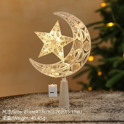 LED Moon & Star Christmas Tree Topper Light – Warm White Glow