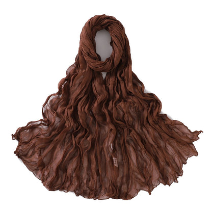 Women's Crinkle Cotton Voile Scarf – Lightweight Solid Color Shawl