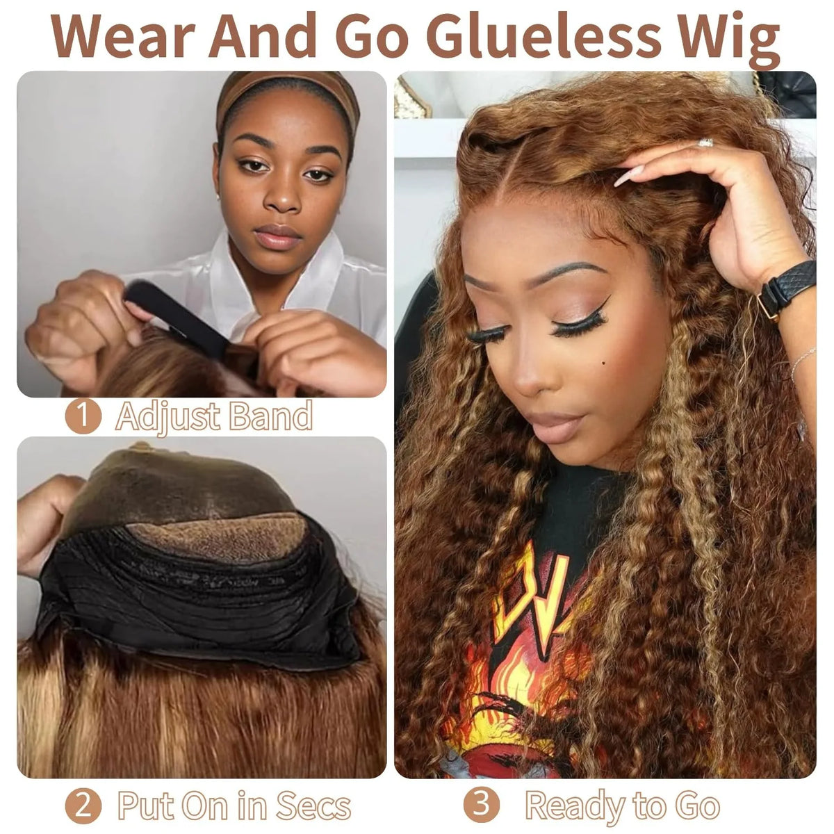 Honey Blonde Highlight Deep Wave Lace Front Wig 13x4 Human Hair