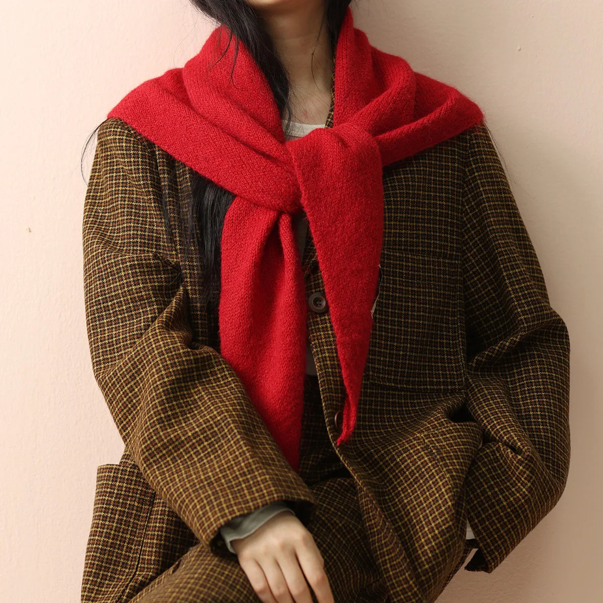 Knitted Triangular Wool Scarf – Women's Winter Warm Headscarf Shawl
