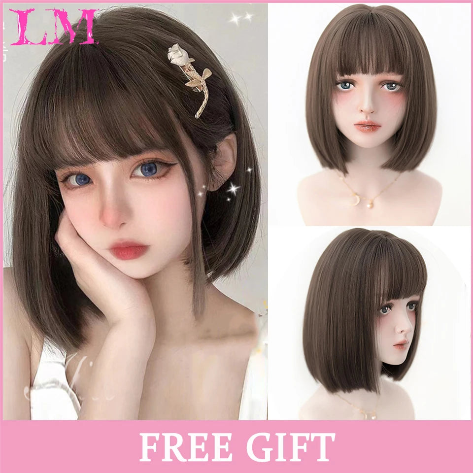 Cosplay Synthetic Wig with Bangs – Long Straight 24 Inch, Heat Resistant