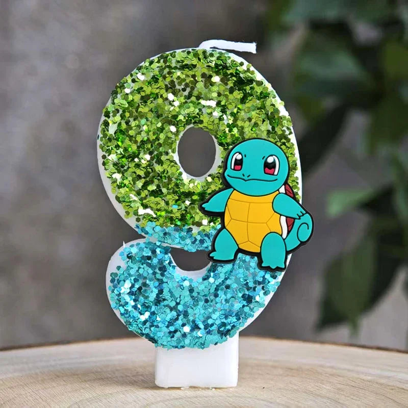 Pokemon Birthday Cake Number Candles – Glitter Anime Figure Decoration