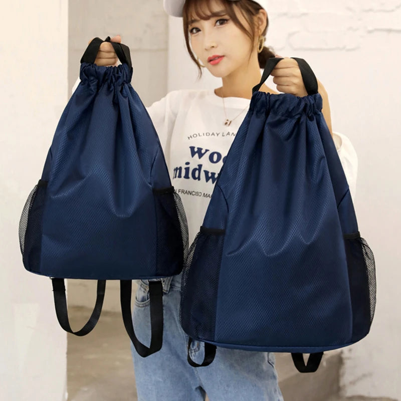 Drawstring Backpack with Side Pockets – Unisex Sports & Casual Bag