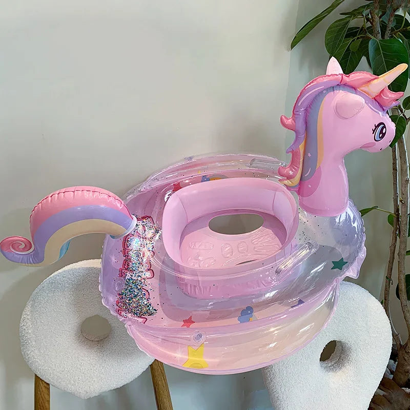 Unicorn Baby Swim Ring Inflatable Pool Float with Sequins
