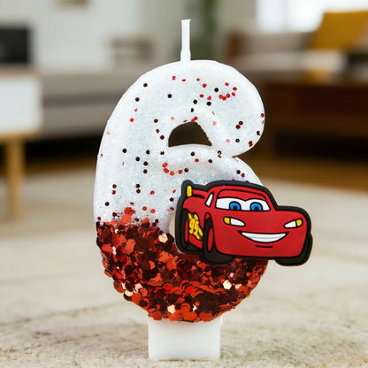 Lightning McQueen Birthday Candle – Number 0-9 Glitter Cake Topper for Kids
