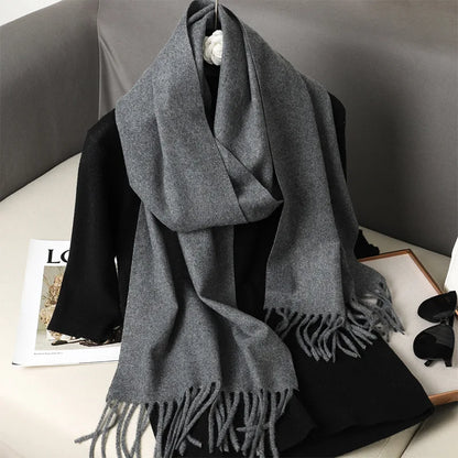 Women's Solid Cashmere Winter Scarf with Tassels – Warm Shawl Pashmina