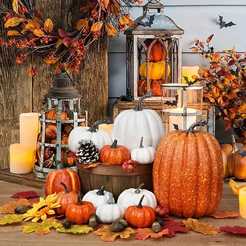 7-Piece Fake Foam Pumpkins Set – Halloween & Fall Harvest Decor