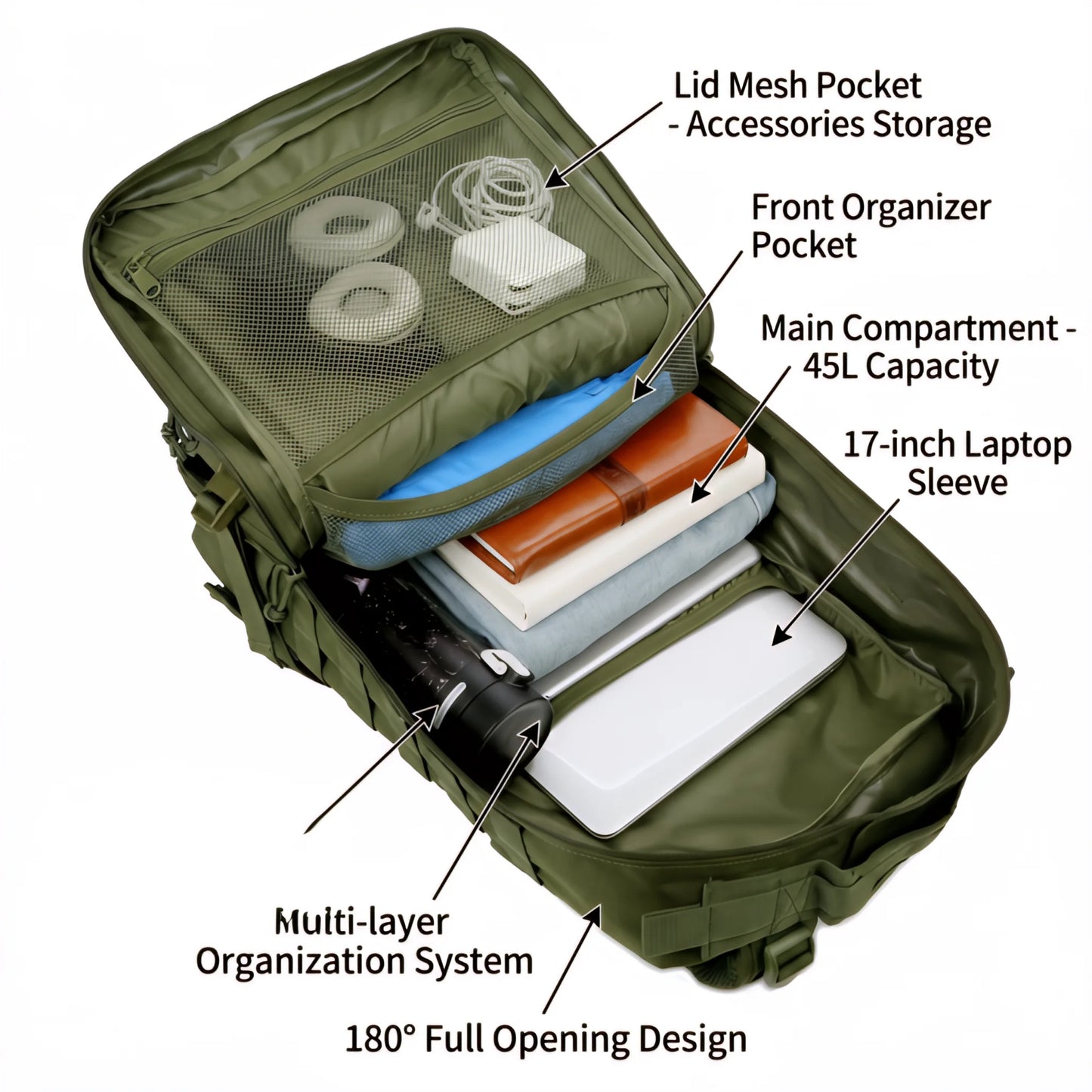45L Tactical MOLLE Backpack – Large Capacity Travel & Outdoor Bag