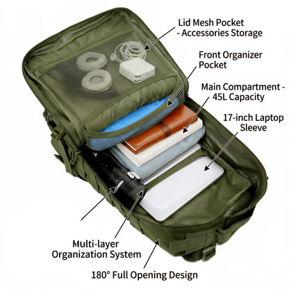 45L Tactical MOLLE Backpack – Large Capacity Travel & Outdoor Bag