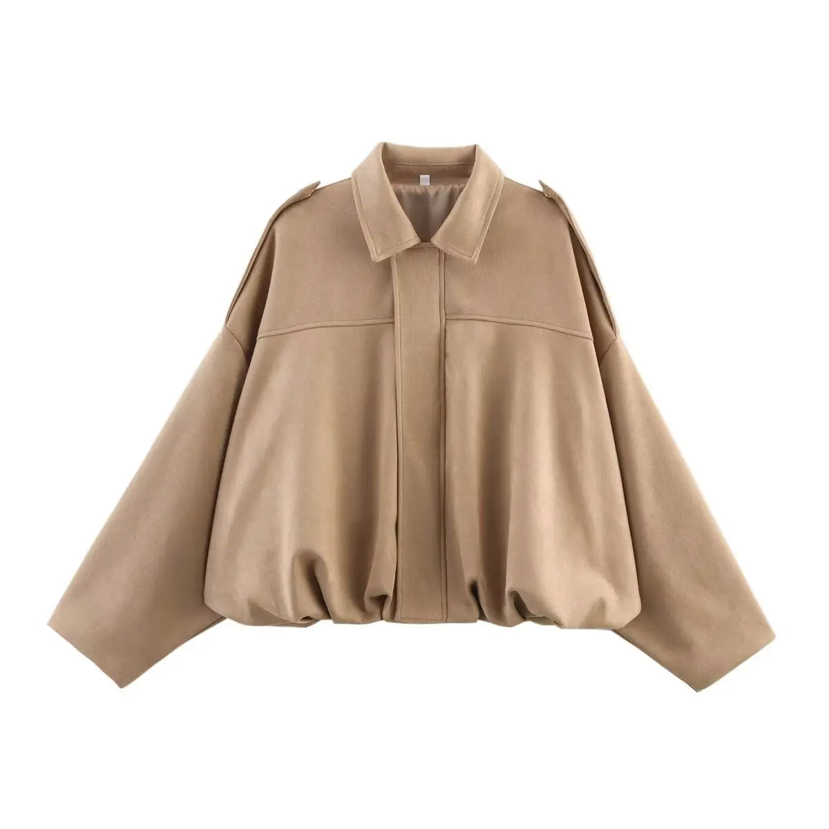 Women's Oversized Suede Bomber Jacket – Long Sleeve Zip-Up Streetwear Coat