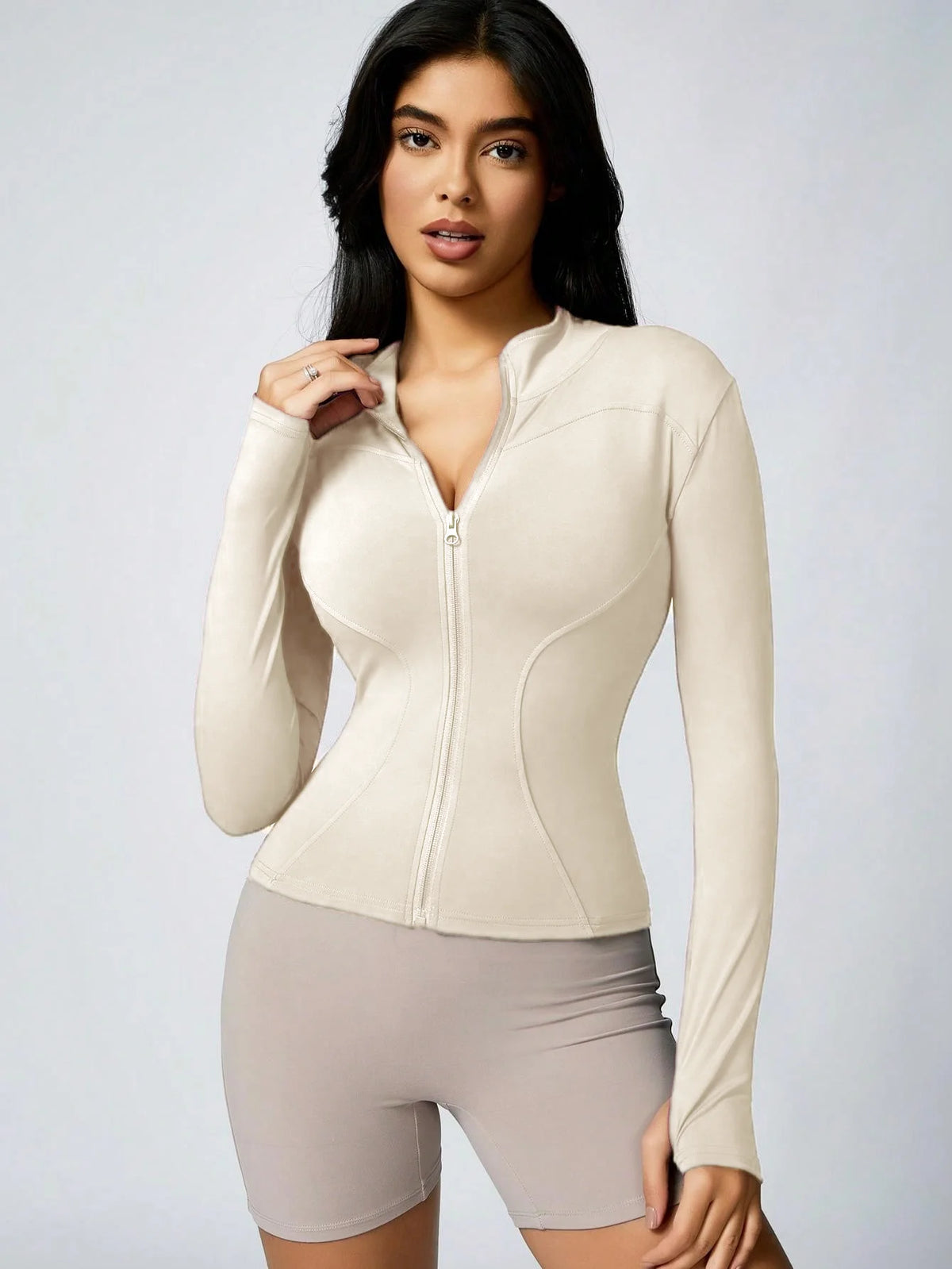Women's Zip-Up Turtleneck Sports Jacket – Slim-Fit Activewear Top
