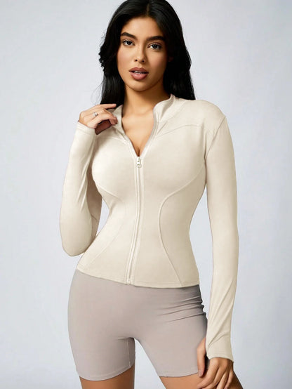 Women's Zip-Up Turtleneck Sports Jacket – Slim-Fit Activewear Top