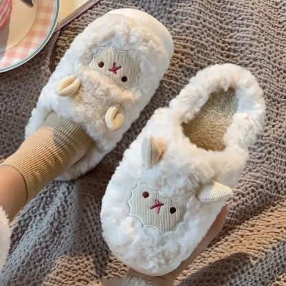 Fluffy Sheep Plush Slippers – Warm Faux Fur Indoor Home Shoes