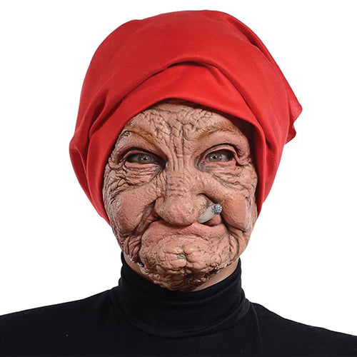 Funny Old Granny Latex Mask – Smoking Grandma Halloween Costume