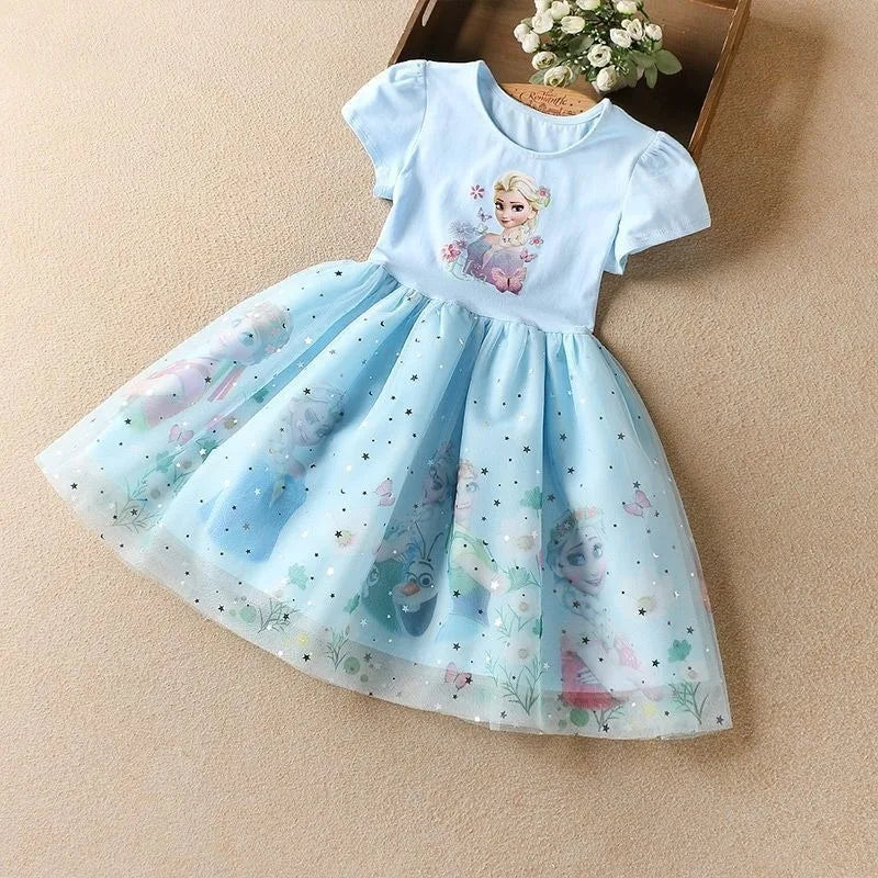 Frozen Elsa Princess Dress for Girls – Short Sleeve Tulle Party Dress