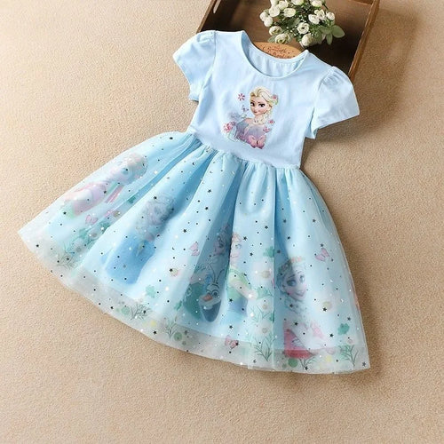 Frozen Elsa Princess Dress for Girls – Short Sleeve Tulle Party Dress