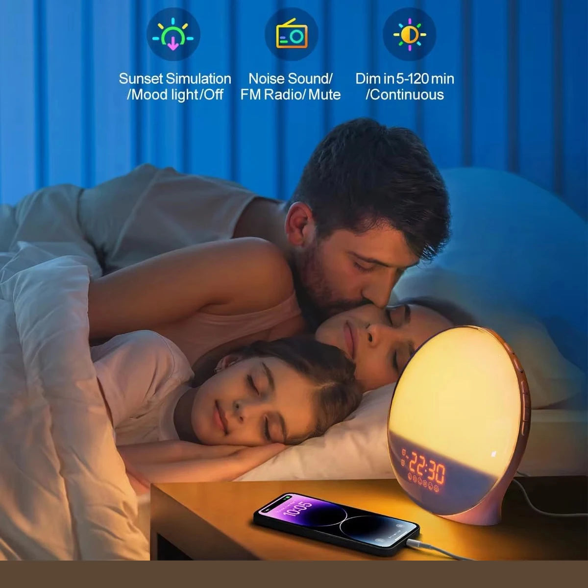 Sunrise Wake-Up Light Alarm Clock with FM Radio & 7 Colors