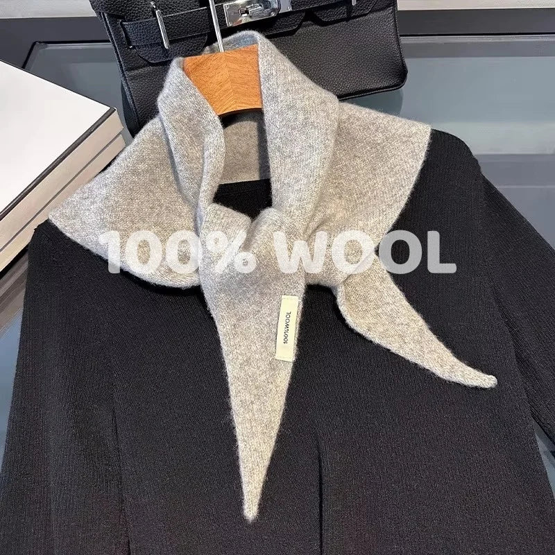 100% Wool Knitted Scarf for Women – Soft Solid Color Winter Shawl