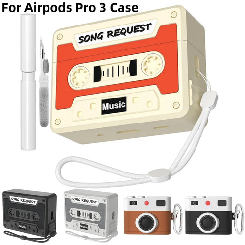 Retro Camera AirPods Pro 3 Case with Keychain & Cleaning Kit