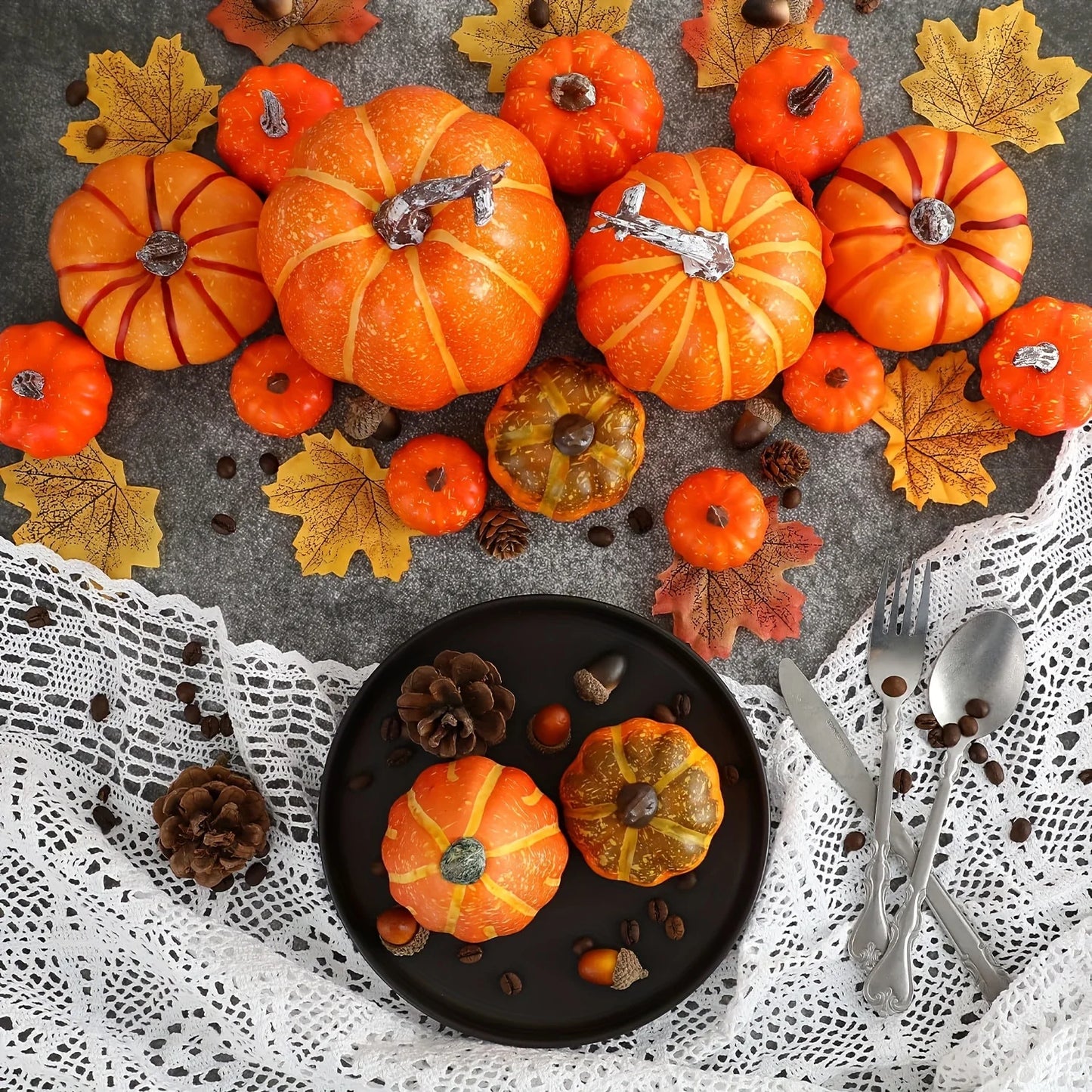 7-Piece Fake Foam Pumpkins Set – Halloween & Fall Harvest Decor