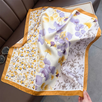 Satin Square Scarf Women Cute Cat Print Headscarf Neckerchief