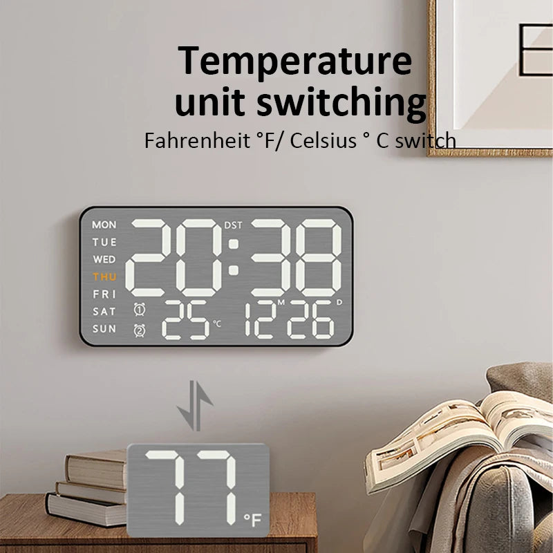 LED Digital Mirror Clock with Alarm, Temperature & Remote