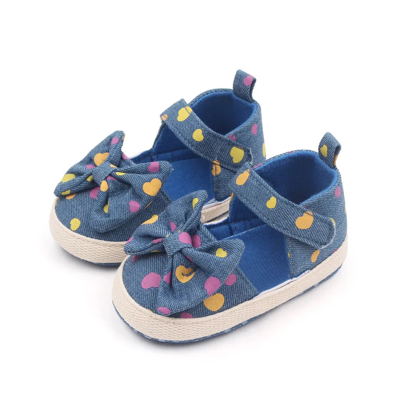 Baby Girl Bowknot Sandals – Dot Print Soft Sole First Walker
