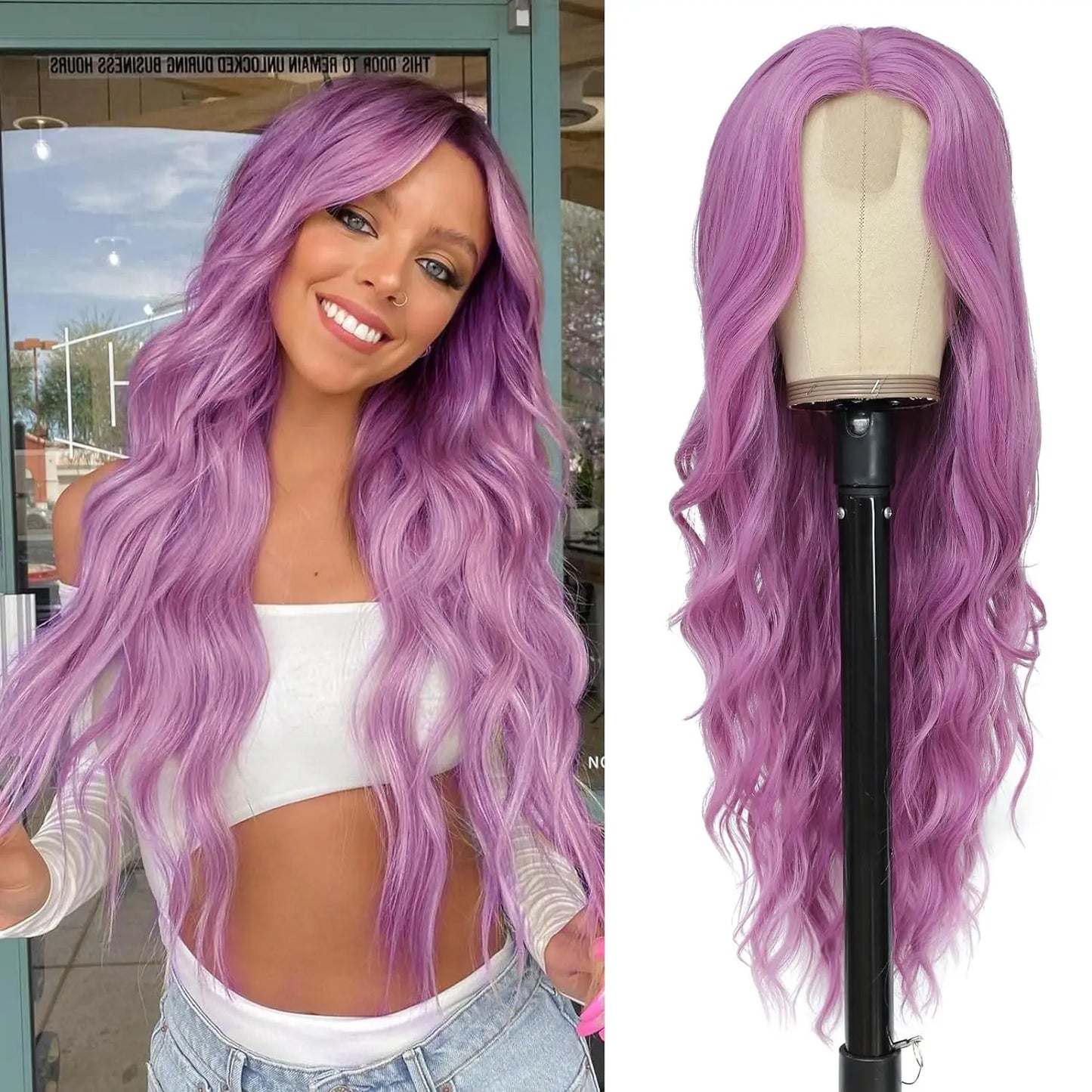 Synthetic Lace Wig 26 Inch – Long Wavy Curly Middle Part Heat Resistant