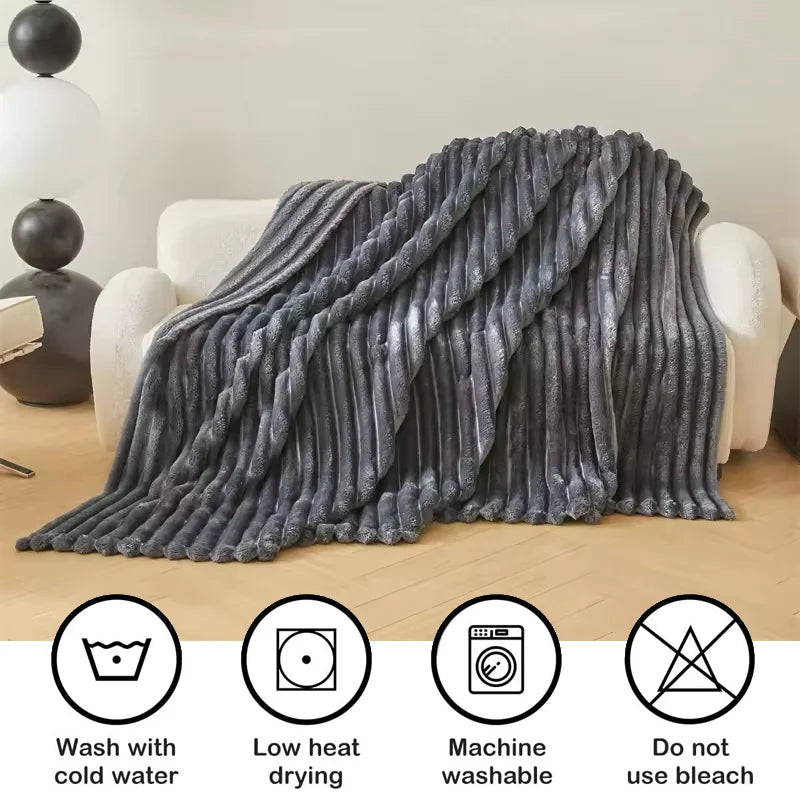 Fluffy Throw Blanket 250GSM – Soft Warm Plush Bubble Texture, Multiple Sizes & Colors