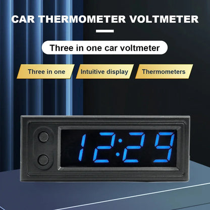 3-in-1 Car Digital Clock with Temperature Display & Voltmeter